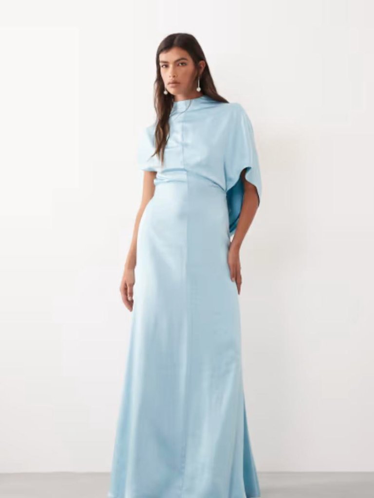 Arrange Open Cowl Back Minimalist Column Maxi Dress | Pale Blue | Us 8 | Nwt